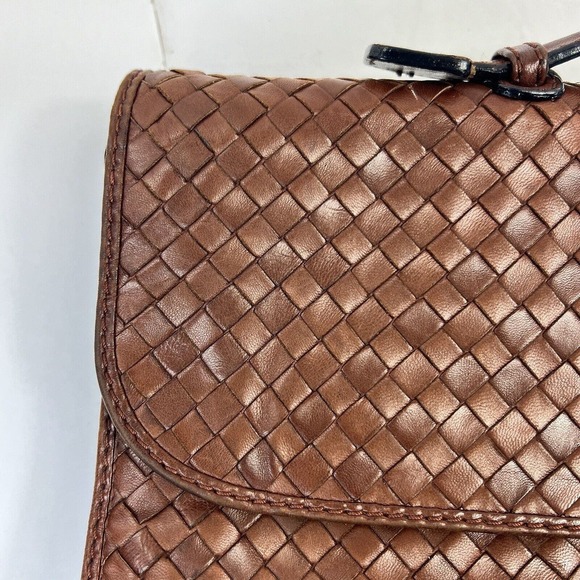 Bottega Veneta Cognac Brown Woven Leather Briefcase Top Handle Gold Buckle - Picture 8 of 16